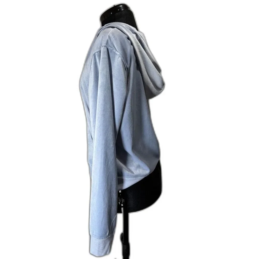 Fashion Nova Velour Zip Up Hoodie Women's Size XL Powder Blue Lounge Jacket
